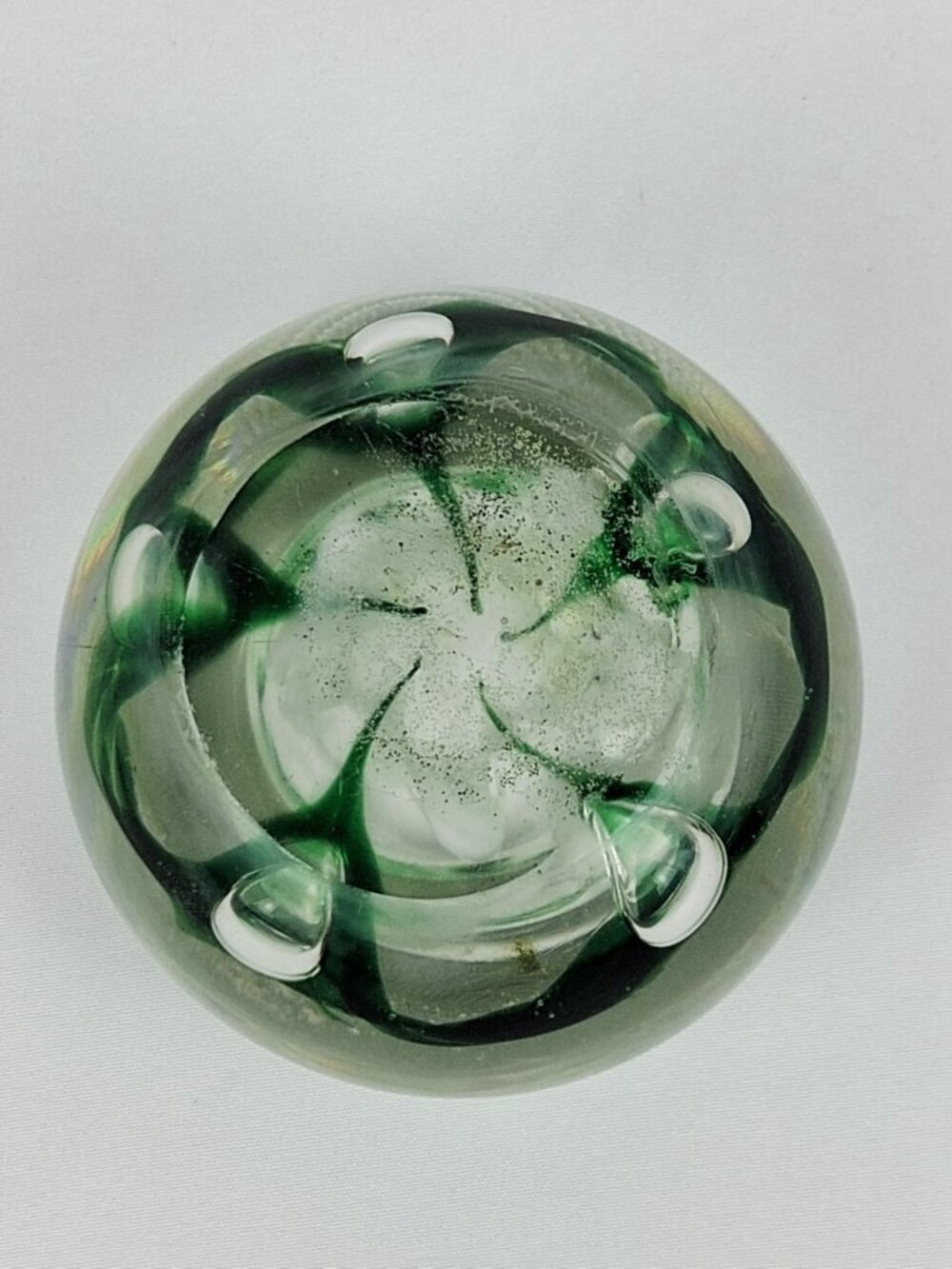 VTG Green Swirl Bubble Art Clear Glass 1 lb Paperweight Ashtray Trinket Dish - Picture 4 of 6